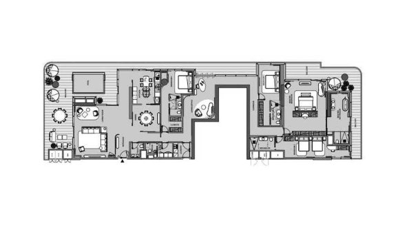 Планировка квартиры 4 спальни в ЖК THE RITZ-CARLTON RESIDENCES BUSINESS BAY № 11007 (2D)