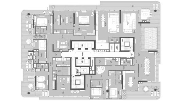 Планировка пентхауса 4 спальни в ЖК THE RITZ-CARLTON RESIDENCES BUSINESS BAY № 11008 (2D)